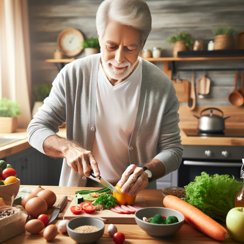 Senior Health Awareness: Tune Into Your Body 5 - Senior Health Awareness Image of a senior preparing a healthy meal