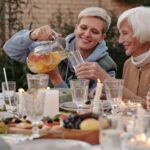 cheerful family having party in backyard