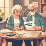 Illustration of a senior couple reviewing their emergency fund account statements