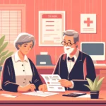 Illustration of a senior receiving tax preparation assistance.