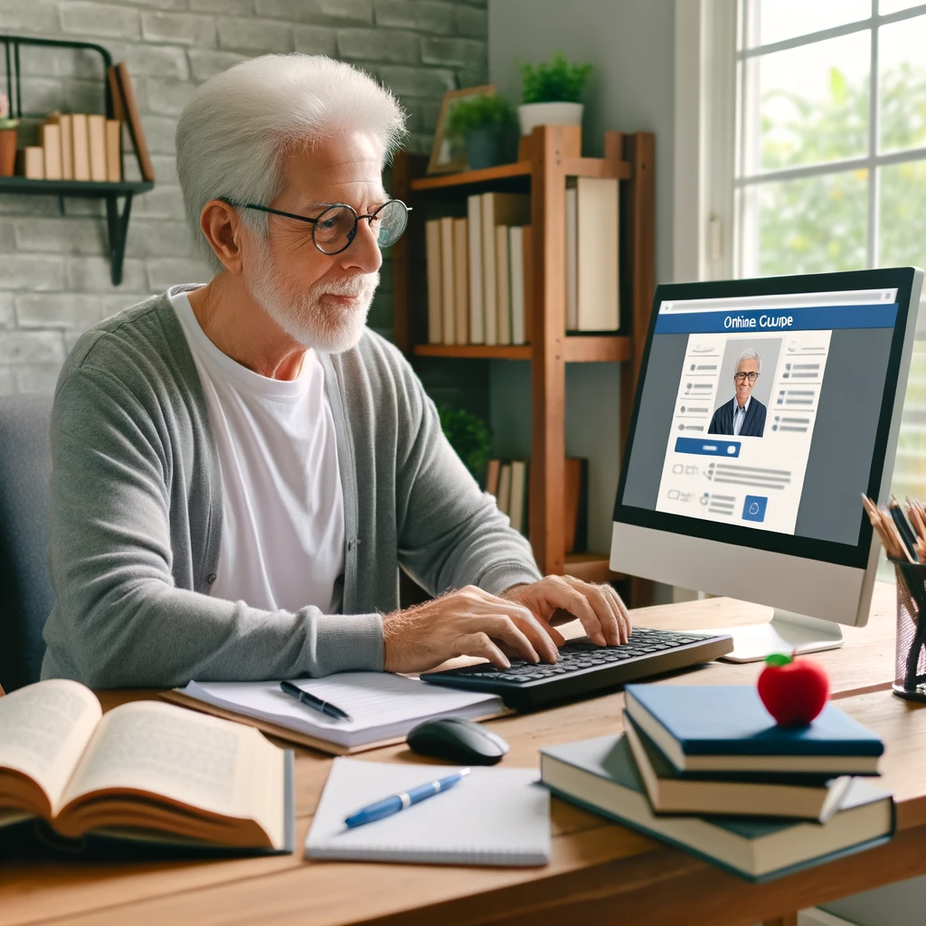 Senior Taking an Online Course