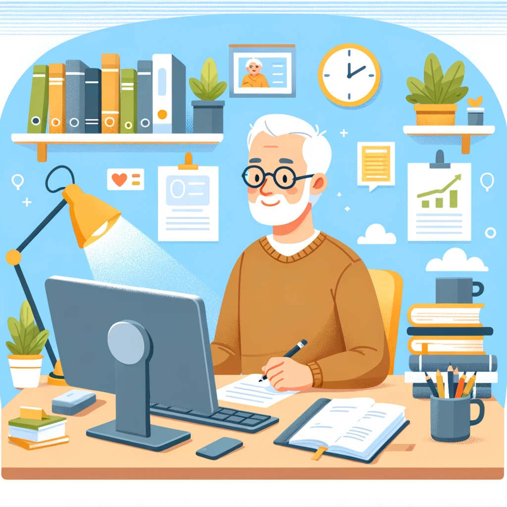 Second life jobs for seniors : Senior Taking an Online Course